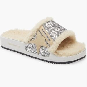 Golden Goose Poolstar Genuine Shearling & Glitter Slide Sandals size 36